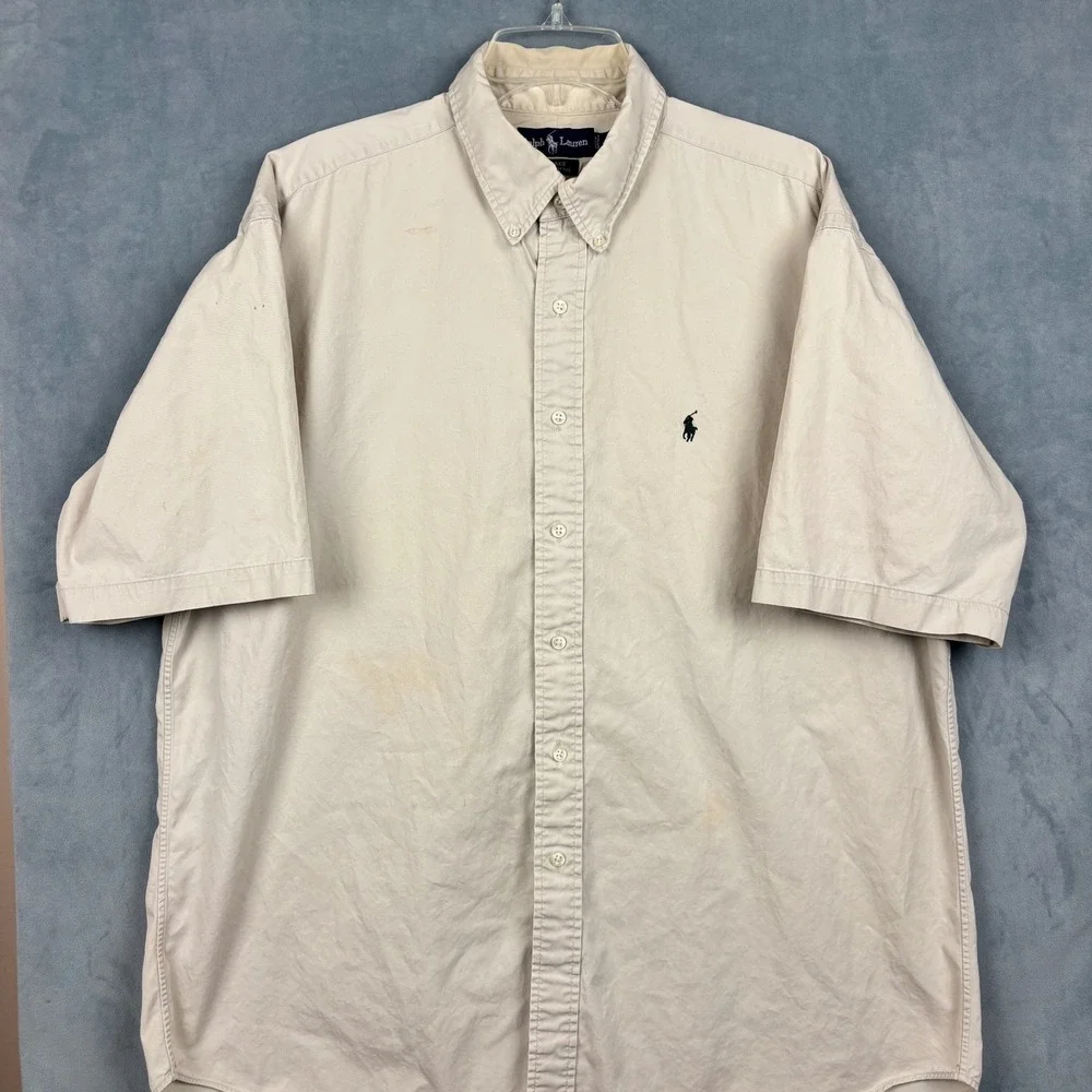 Polo Ralph Lauren Blake Shirt Mens XL Tan Beige Short Sleeve Cotton Button Down